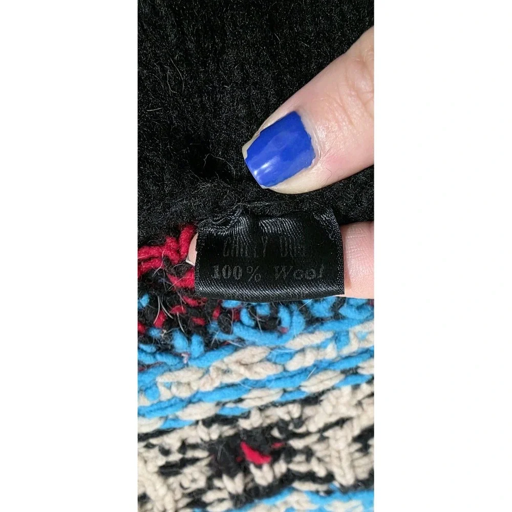 Chilly Dog Sweater‎ Sz L Black Red Blue 100% Wool Aztec Tribal Warm Thick Winter